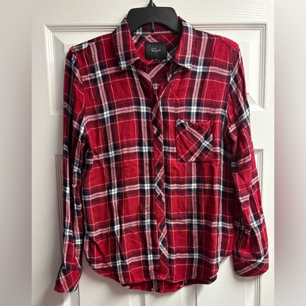 Rails Red/White Button-Up Flannel Shirt Size Small - Picture 2 of 5